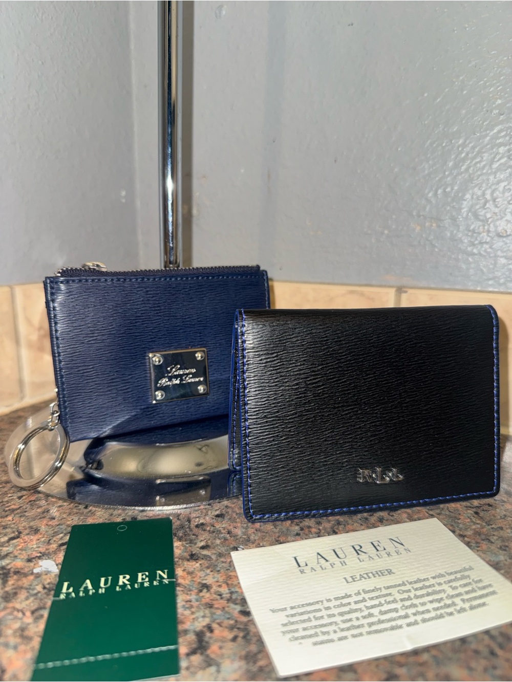 Lauren Ralph Lauren Navy and Black Leather Card Wallet & Key Pouch Set/2pk. - Picture 2 of 7